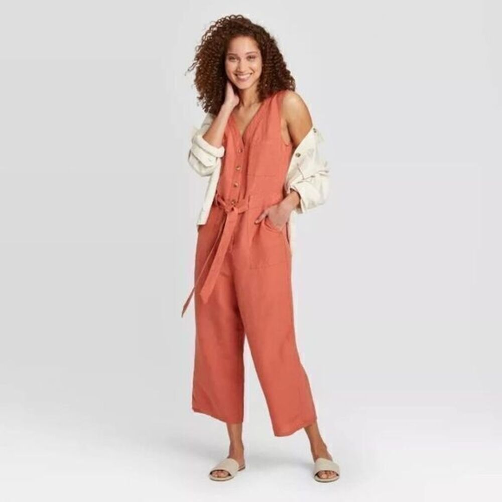 Ladies Button-down Burnt Orange Jumpsuit  with Belt SMALL